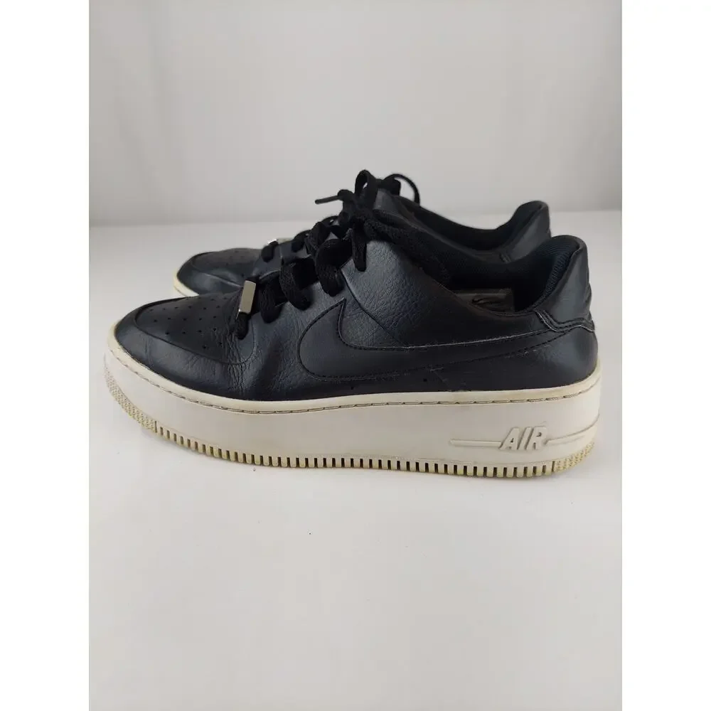 NIKE Air Force 1 Sage Women's Platform Sneakers AR5339-002 Black Leather 8.5
